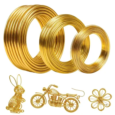 Basteldraht-Set, 10 m, gold, 1/2/3 mm, Aluminium