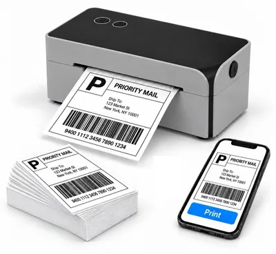 Immagine prodotto di Stampante termica Bluetooth per etichette di spedizione, color grigio chiaro