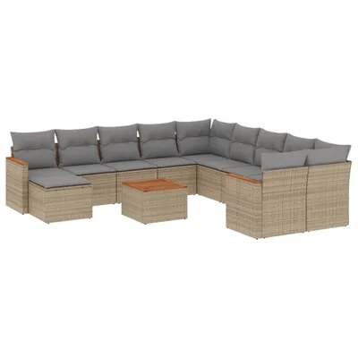 Produktbild von 12-tlg. Garten-Sofagarnitur mit Kissen Beige Poly Rattan