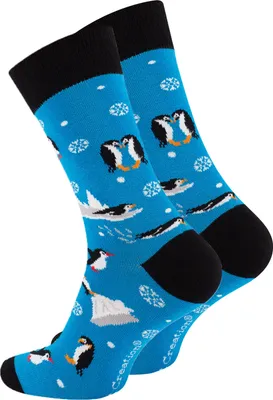 Produktbild von Vincent Creation® Bunte Fun Socken Farbenfrohe Freizeitsocken Damen & Herren 36-40 Pinguinblau