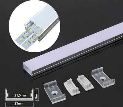 Produktbild von 2 Meter 23mm Breite Aluprofil Alu Schiene Profil LED Kanal für LED Strip mit Milchglas Abdeckung Profil N