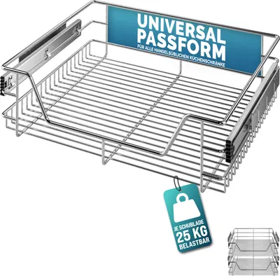 Produktbild von CASARIA® 2x Teleskopschublade Schrank Schubladen Ausziehbar 60cm 25kg Belastbar Verchromt Korbauszug mit Zubehör Haushalt Küchenschrank Kleiderschrank