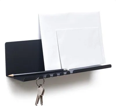 Immagine prodotto di Porta-chiavi nero con 5 ganci e fermacavi, 30 x 9 x 9 cm, nero, acciaio verniciato a polvere.