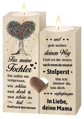 Immagine prodotto di Candeliere in legno per figlia - Regalo della mamma, decorazione, 9 x 4,3 x 11,9 cm