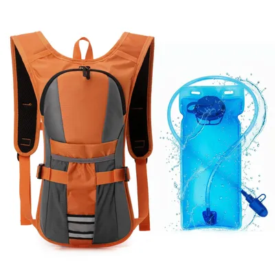Obrázek produktu pro Hydratační batoh 15 l s 2l vakem na vodu, velký turistický batoh pro muže i ženy, vhodný na kempování a trekking, voděodolný sportovní batoh, oranžový