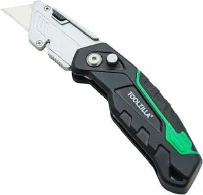 Produktbild von Toolzilla Universalmesser TZ-1234 Kartonschneider mit einziehbarem Griff – rasiermesserscharfe Klinge, 9 Ersatzklingen, robust und faltbar, ideal für Karton, Teppich, Seil, Gummi und Leder, perfekt für Home-Office und Camping
