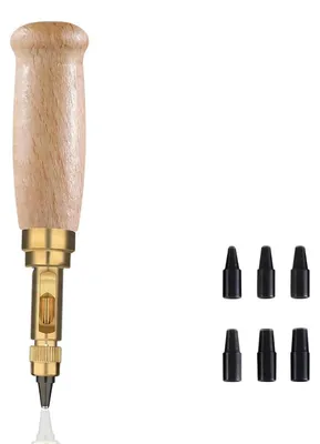 Image de Jeu de 6 poinçons Lochstanzer avec manche en bois, 6 tailles (1,5-4 mm), pour le cuir et le papier