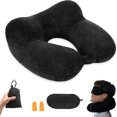 Productafbeelding van Reiskussen, opblaasbaar, 360 graden nekondersteuning, inclusief slaapmasker en oordoppen, voor onderweg