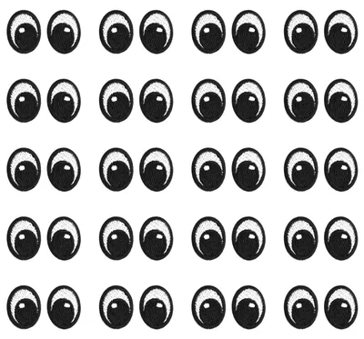 Stick-Augen-Patches, 20 Paar, schwarz-weiß, 20 x 15,5 mm, zum Aufbügeln