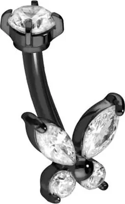 Produktbild von Bauchnabel-Piercing, Rook Piercing Titan Banane mit Push Fit KRISTALLSCHMETTERLING Schwarz Stablänge: 6mm