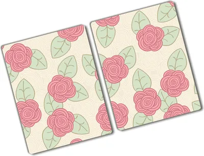 Produktbild von Tulup Glas Herdabdeckplatte - 2x40x52 cm - Glaskeramikkochfeld-Abdeckung Spritzschutz Glasabdeckplatte Kochplattenabdeckung und Schneidebrett - Zweiteilig - Blumen & Pflanzen - Rosen - Rot