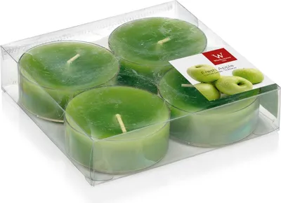 Produktbild von INNA-Glas 4er Set Maxi Teelichter Astrid, apfelgrün, 1,9cm, Ø 5,7cm, 8h - Duftteelichter