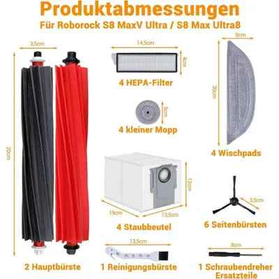 Produktbild von 26 Set für Roborock S8 MaxV Ultra Saugroboter,Hauptbürsten, Staubbeutel