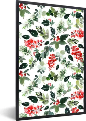 Produktbild von MuchoWow® Gerahmtes Poster Pflanzen - Beeren - Muster 40x60 cm - Poster mit Schwarzem Bilderrahmen Wandposter Rahmen Foto Bilder - Papierdruck - Wandbilder