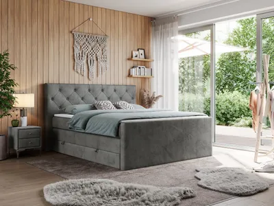 Produktbild von Doppelbett mit Multipocket-Matratze und Topper, boxspringbett mit Bettkästen - KING VELEN - 180x200cm - Dunkelgrau - H4