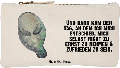 Produktbild von Mr. & Mrs. Panda Federmappe Seekuh Happy Größe S Klein - Weiß - Geschenk, Meer, Schlampermäppchen, Freundin, Selbstliebe, Liebeskummer, Kulturbeutel, Federtasche