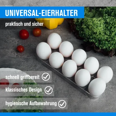 Produktbild von Universal-Eierhalter 46128 für Kühlschrank, Kühl-/Gefrierkombination, Einbaukühlschrank, für bis zu 10 Eier, standfest, Maße: 23,5x9,5x2,5cm (Länge x Breite x Höhe)