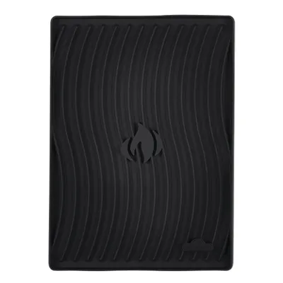 A black silicone mat with wavy lines and a flame logo.