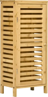 Produktbild von Badschrank Beistellschrank mit Lamellentür, 2 Fächern, Aufbewahrung, Natur, 30x19,9x70cm