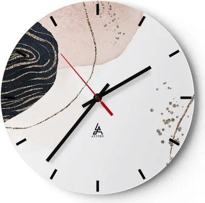 Produktbild von Wanduhr - Rund - Glasuhr - Abstraktion Modern Grafik - 30x30cm - Schleichendes Uhrwerk - Lautlos - zum Aufhängen bereit - Dekoration Modern - Wanddekoration aus Glas - C3AR30x30-4217