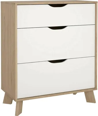 Produktbild von Kommode Alamid, Mehrzweckkommode, Schlafzimmerkommode, Schrank mit Schubladen, 79x40 h92 cm, Eiche und Weiß