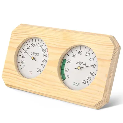 Produktbild von Sauna Thermometer Hygrometer Holz 2 in 1, Hochpräzises Sauna Zubehör zur Messung von Temperatur und Luftfeuchtigkeit für Dampfbad Saunaraum