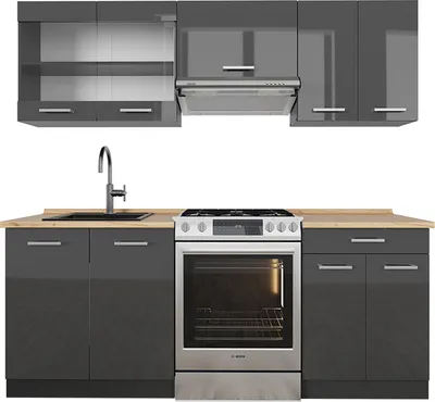 Produktbild von Küchenzeile Vicco R-Line Anthrazit Hochglanz/Anthrazit 200 cm , AP Eiche, Model 53361