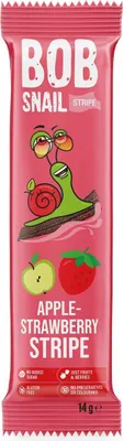 Obrázok produktu pre PRUHOVÁ SNACK JABLKO - JAHODA BEZ PRIDANÉHO CUKRU, BEZLEPKU 14 g - BOB SLIMÁK