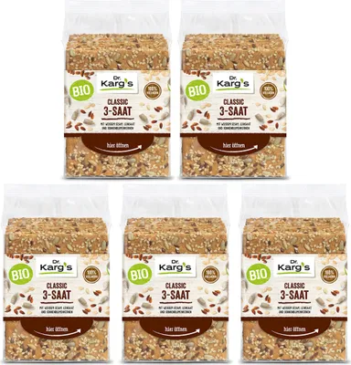 Produktbild Dr. Kargs Bio Classic 3 Saat Knäckebrot aus vollem Korn 5er Pack 200g