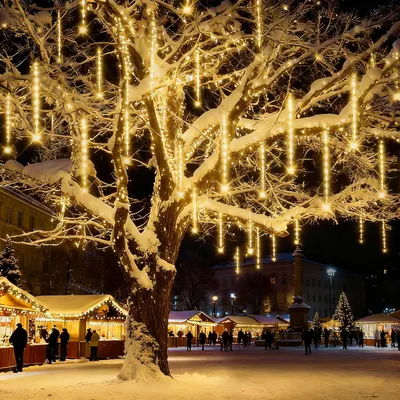 Produktbild von 192 LED Meteorschauer Lichterkette Meteor Eiszapfen Lichter Weihnachten Garten Deko, Warmweiß