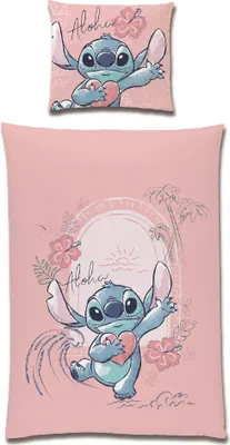 Produktbild von Lilo und Stitch Bettwäsche Rosa für Kinder aus 100% Baumwolle in 135x200 80x80 cm mit Reißverschluss