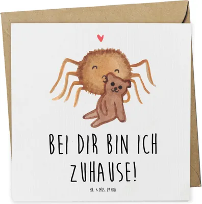 Produktbild von Mr. & Mrs. Panda Glückwunschkarte Spinne Agathe Teddy - Weiß - Geschenk, Miteinander, Grußkarte, doppelkarte, Verliebt, Klappkarte, Dankeschön, faltkarte, anlasskarte