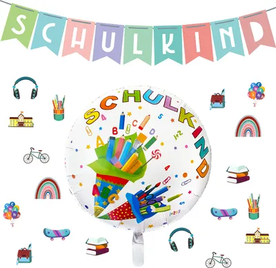Produktbild von Oblique Unique Schuleinführung Schulanfang Einschulung Deko Set - Schulkind Girlande + Ballon Schulkind + Konfetti Set