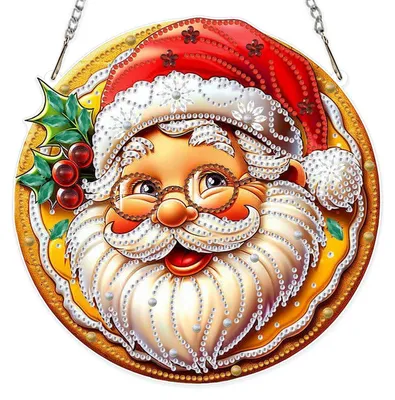 Image de Kit de création de pendentif "Père Noël" en peinture diamant, avec chaîne, idéal pour décorer les fenêtres. Ornement suspendu