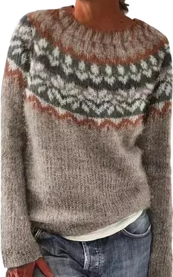 Produktbild von ASKSA Damen Pullover Elegant Rundhals Sweatshirt Casual Winterpullover mit Aufdruck Gestrickter Pullover Warme Bequem Langarm Mode Autumn Winter Oberteile,Kamel,L