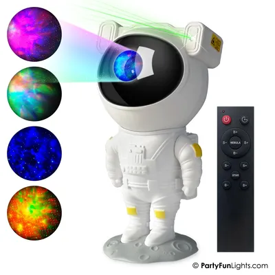 Zdjęcie produktu dla PartyFunLights – Projektor gwiazd i astronautów – laser i zorza polarna – USB – z pilotem