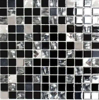 Produktbild von MOSANI Mosaik Glas Metall, Schwarz, 300x300 mm, Rechteck, Indoor, Selbstklebend, Glänzend, 0,09 qm
