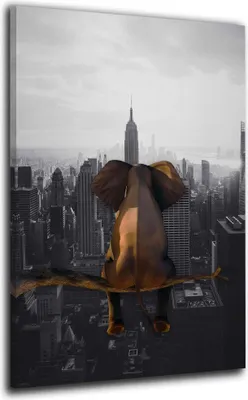 Produktbild von Elefant auf Ast New York Skyline Leinwandbild Wandbild: 60x90x2cm