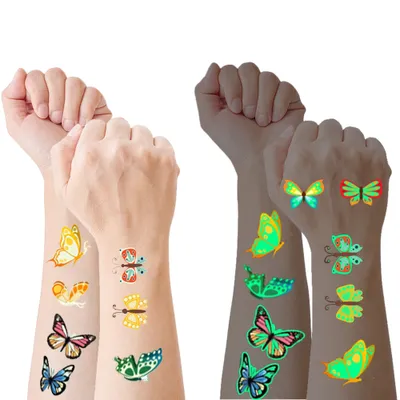 Produktbild von Tattoos für Kinder,Temporäre Tattoos Aufkleber tattoos leuchten im Dunkeln,Tattoo Kindera,(Schmetterling, Menge: 15 Blatt)