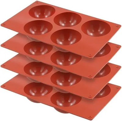 Imagen del producto de Juego de moldes de silicona para hornear - 4 piezas - Forma hemisférica - Moldes para pudines y tartas - 5 cavidades por molde - Moldes para hornear