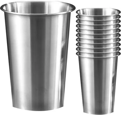 Imagen del producto de Uniqoos® Juego de 10 vasos de acero inoxidable de 500 ml, sin asa, color plateado, para bebidas calientes y frías, duraderos y sin condensación, ideales para el uso diario