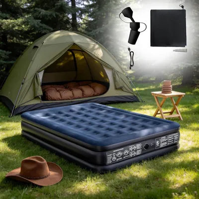 Produktbild von LARS360 Aufblasbares Luftbett mit elektrischer Pumpe, 40-Loch Luftkissenstruktur, bis 300 kg belastbar, selbstaufblasende Luftmatratze mit weicher Oberfläche, für Camping, Reisen & Gästezimmer, 203 × 152 × 38 cm