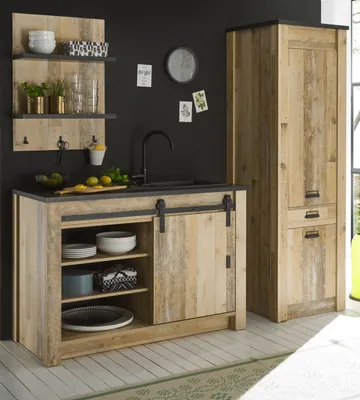 Produktbild von Küche "Stove" in Used Wood anthrazit Küchenschrank Set 3-teilig