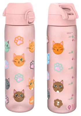 Image de Bouteille ION8 de 500 ml, rose, avec des motifs de chats