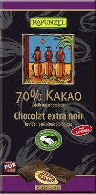 Obrázek produktu pro Rapunzel 1430025, Tmavá čokoláda, 80 g, 2317 kJ, 559 kcal, 42,12 g, 30,7 g