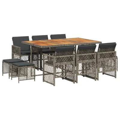 Produktbild von vidaXL 11-tlg. Garten-Essgruppe mit Kissen Grau Poly Rattan