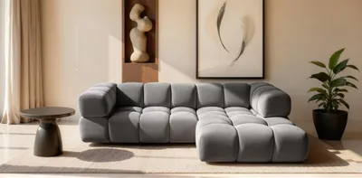 Produktbild von Ecksofa Designersofa BLANCHE in Stoff Bluvel Grau Ottomane Rechts