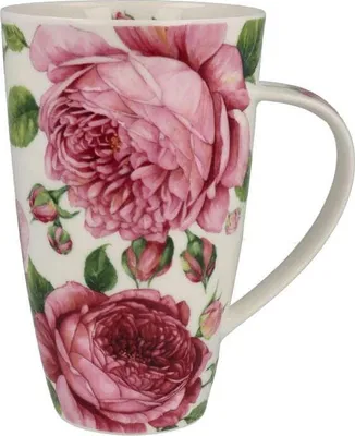 Produktbild von DUNOON Becher Henley Rosabunda 0,6l Bone China Kaffeetasse mit Rosenmotiv 600ml
