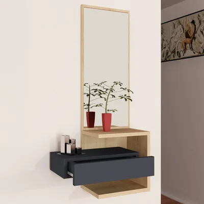 Immagine prodotto di Equense - Mobile da Ingresso, 49x31x90h cm Marrone Rovere, Specchio Incluso