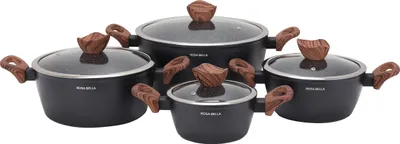 Produktbild von Rosa Bella Schwarze Töpfe INDUKTION 8 tlg mit Glasabdeckung,Topfset Induktion, Töpfe beschichtet, Kochtopf Set| Kochgeschirr Set, RB-611, Geschenk